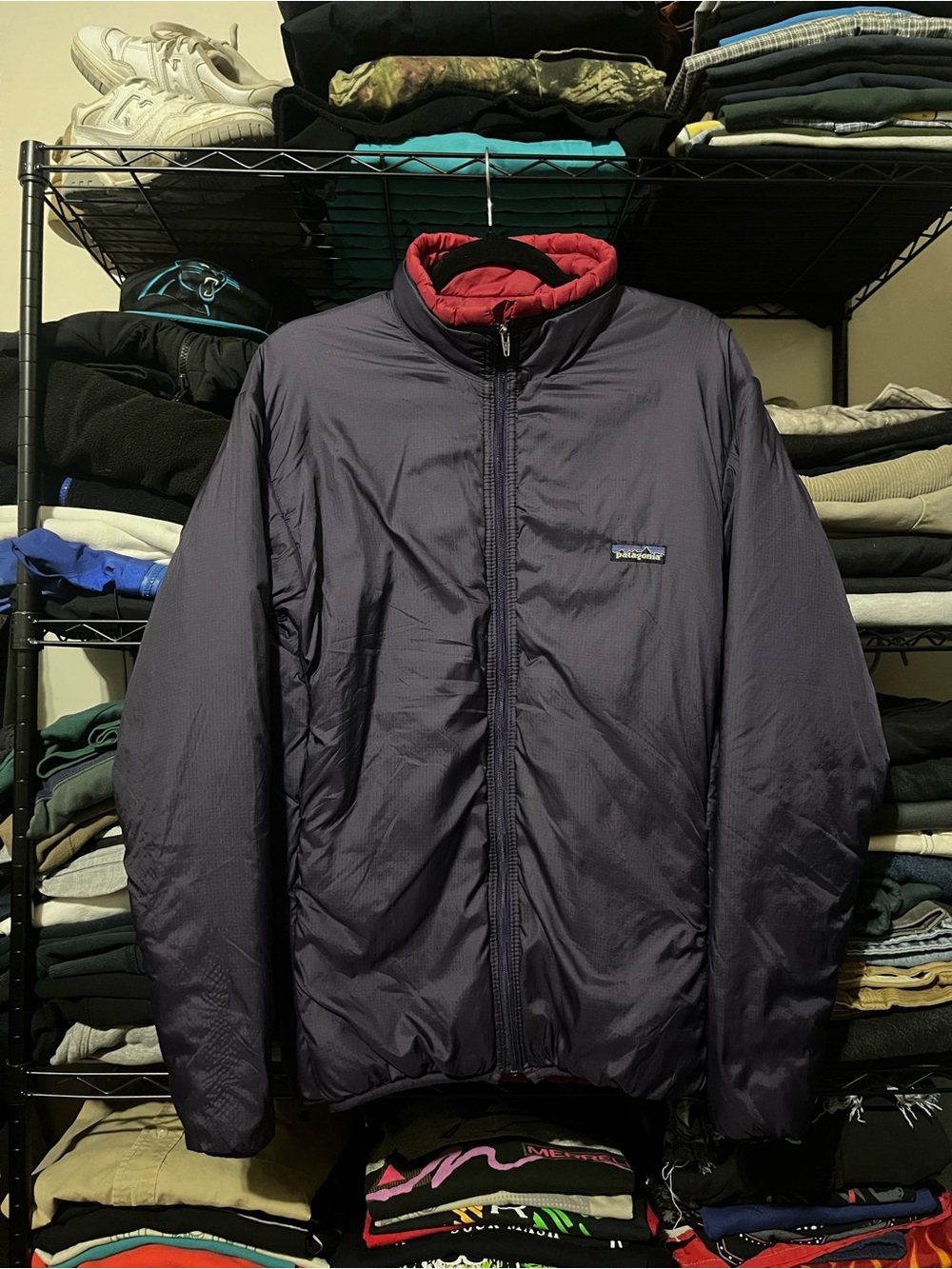 Vintage 90s Patagonia Navy Puffer Jacket with Red Lining